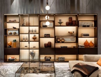 Genesis modern luxury wall unit with brown veneered wood